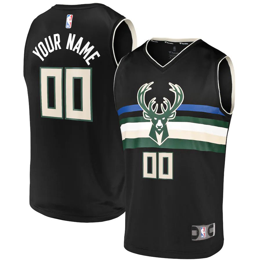 Men Milwaukee Bucks Fanatics Branded Black Fast Break Replica Custom NBA Jersey